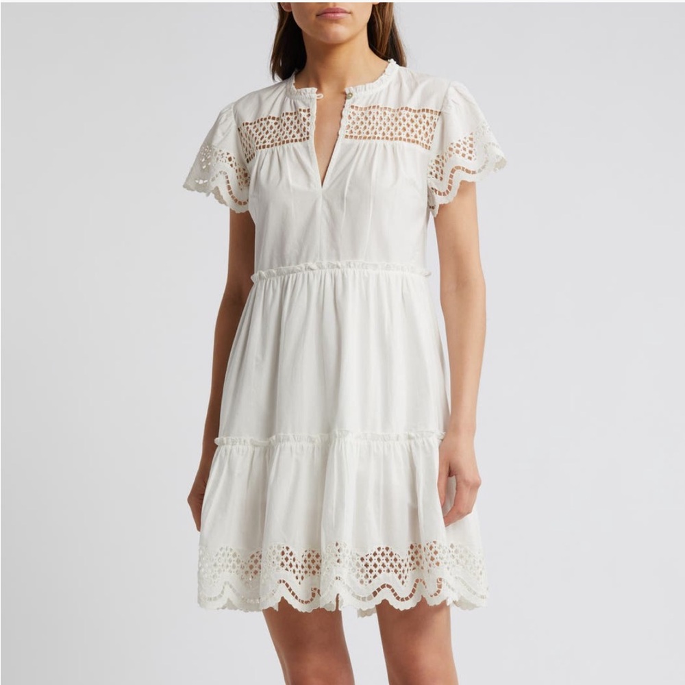 NWT Rails Lettie Mini White Cotton Sundress Flutter Sleeves & V-Neck Casual Wear